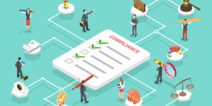 3D Isometric Flat Vector Conceptual Illustration of Regulatory Compliance, Steps That Are Needed to Be Complied With Relevant Laws, Policies and Regulations.