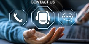 Human holding with call center on screen contact us, email, address, operator, customer, suppor, phone services agen, customer support hotline.contact us concept