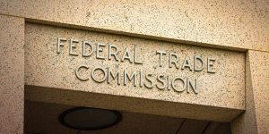 Sign on Doorway for the Federal Trade Commission in Washington D.C. in raised lettering