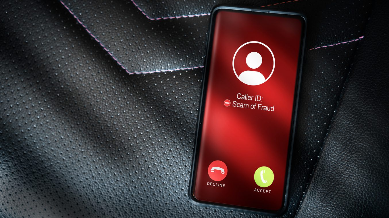 Smartphone incoming unwanted call. Spam, scam, phishing and fraud concept. Security technology.