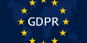 General Data Protection Regulation (GDPR) on blue dotted world map background