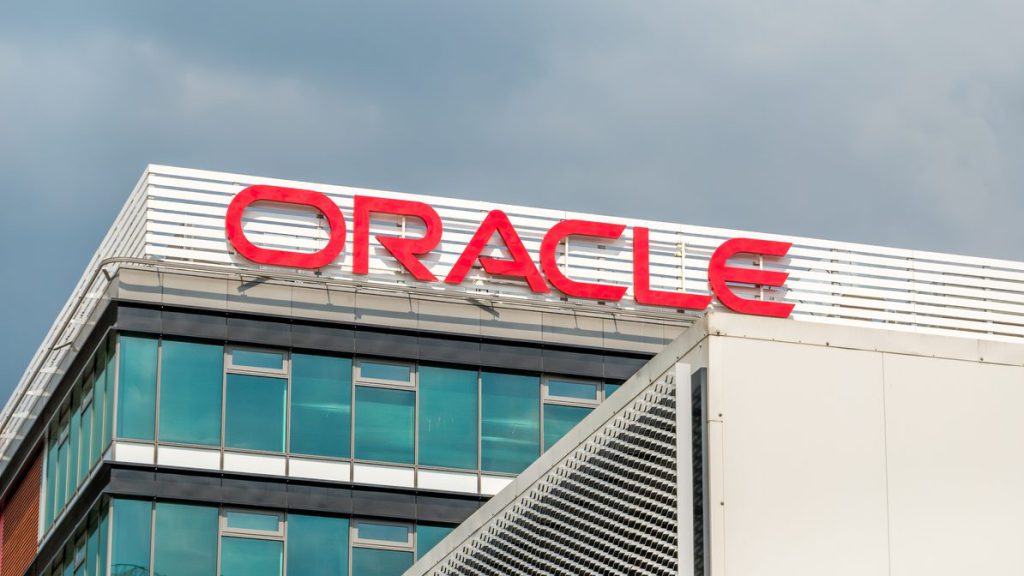 Logo of the Oracle company on a office building.